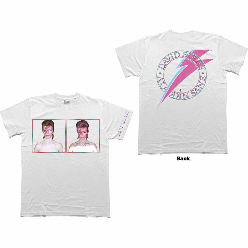 【予約商品】DAVID BOWIE バンドTシャツ ユニセックス: Aladdin Sane Photos (White) (Back & Sleeve Print)
