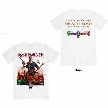 【予約商品】IRON MAIDEN バンドTシャツ ユニセックス: Legacy of the Beast Live In Mexico City (Back Print) - WHITE