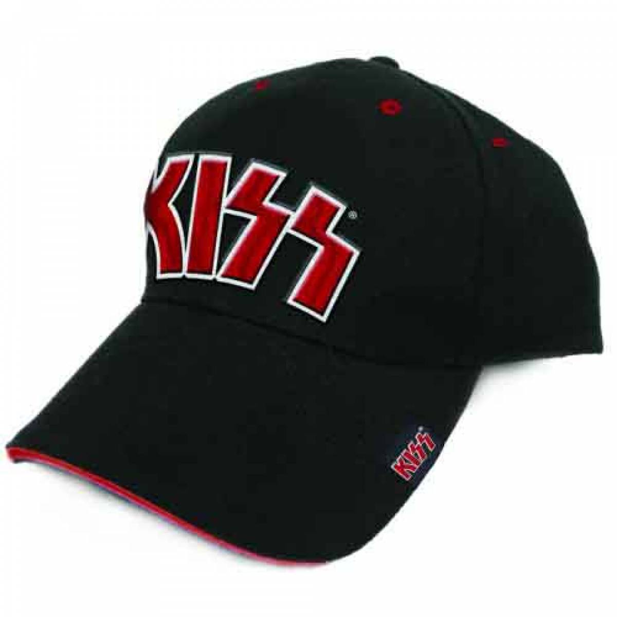 【予約商品】KISS Unisex Baseball Cap: Red on White Logo (Black) - BLACK