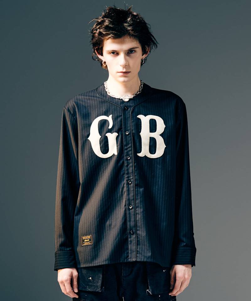【予約商品】glamb(グラム)Stripe Baseball Shirt / ストライプベースボールシャツ - Black