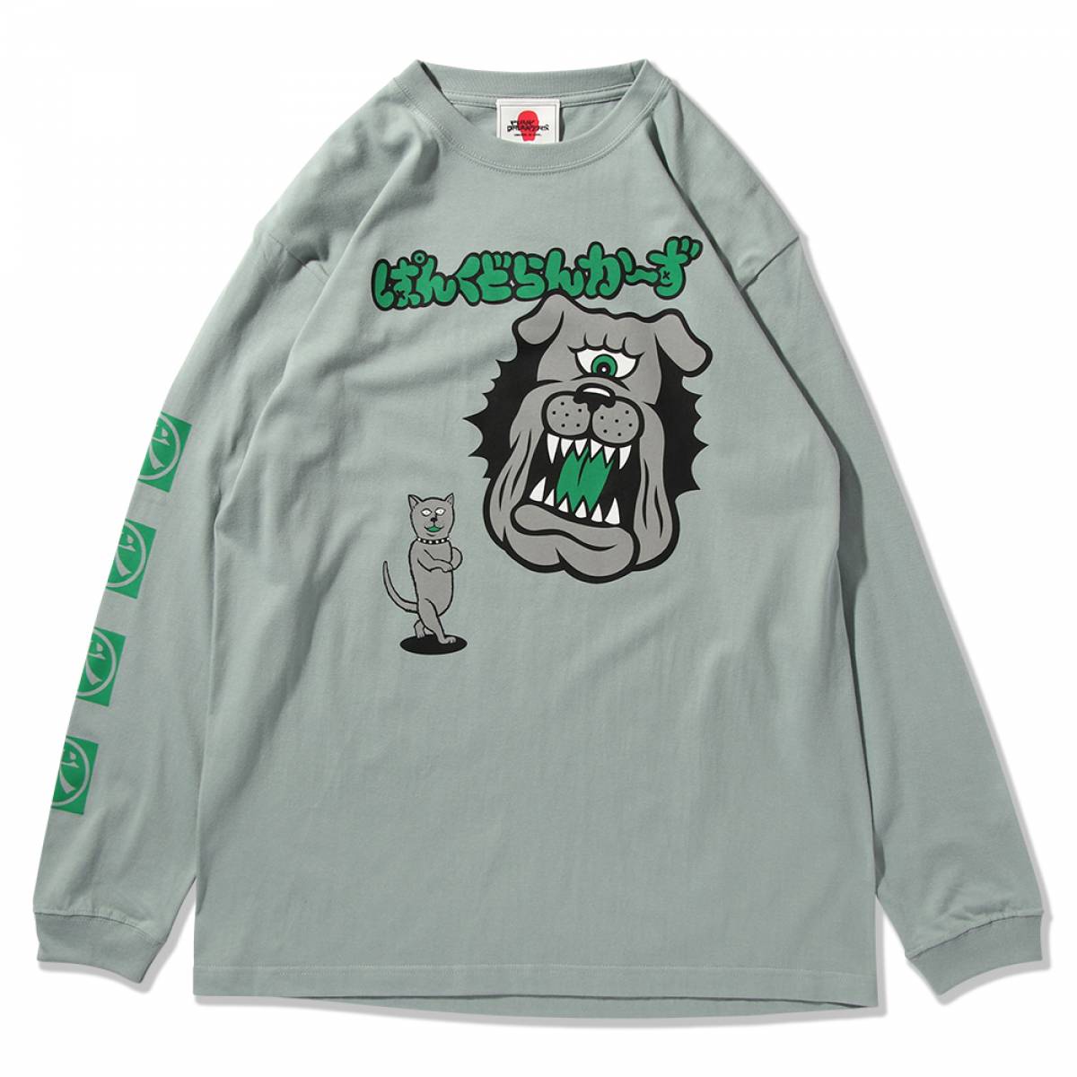 PUNK DRUNKERS (パンクドランカーズ)ネコ余裕ロンTEE - S.GREEN