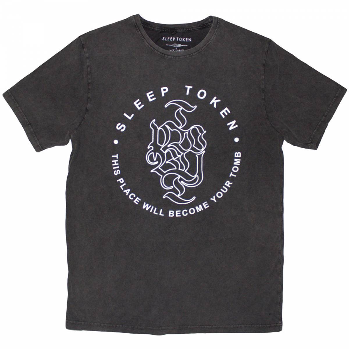 【予約商品】SLEEP TOKEN Unisex Stone Wash バンドTシャツ: Tomb Text Ring (Charcoal Grey) - CHARCOAL GREY