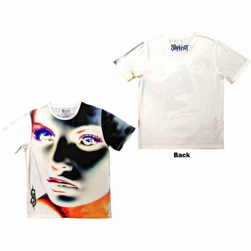 【予約商品】SLIPKNOT Unisex Sublimation バンドTシャツ: Adderall Face Inverted (White) (Back Print)