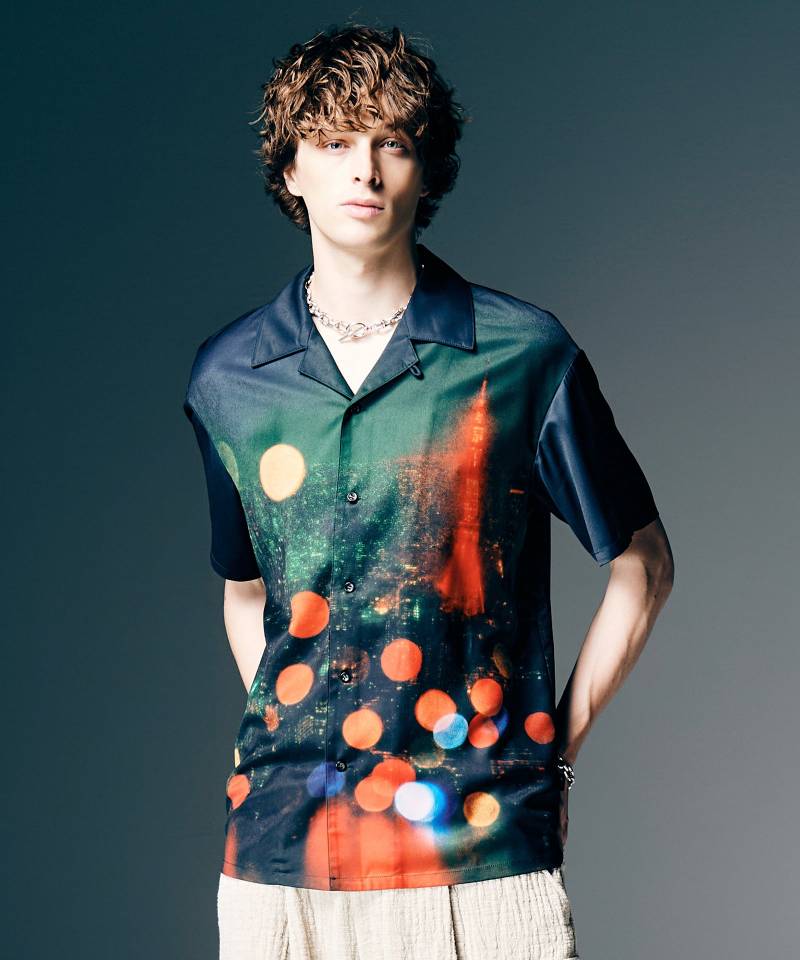 【予約商品】glamb(グラム)Midnight Open Collar Shirt / ミッドナイトオープンカラーシャツ - Black