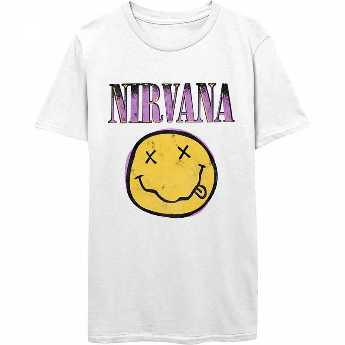 【予約商品】NIRVANA バンドTシャツ ユニセックス: Xerox Happy Face Pink (White) - WHITE