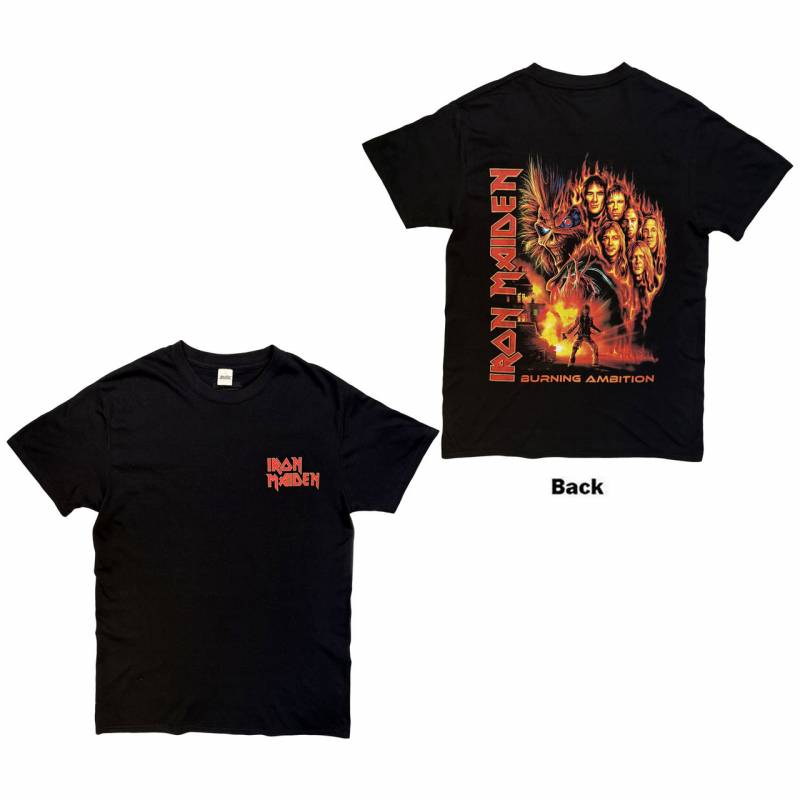 【予約商品】IRON MAIDEN バンドTシャツ ユニセックス: Burning Ambition Pocket Logo (Black) (Back Print)
