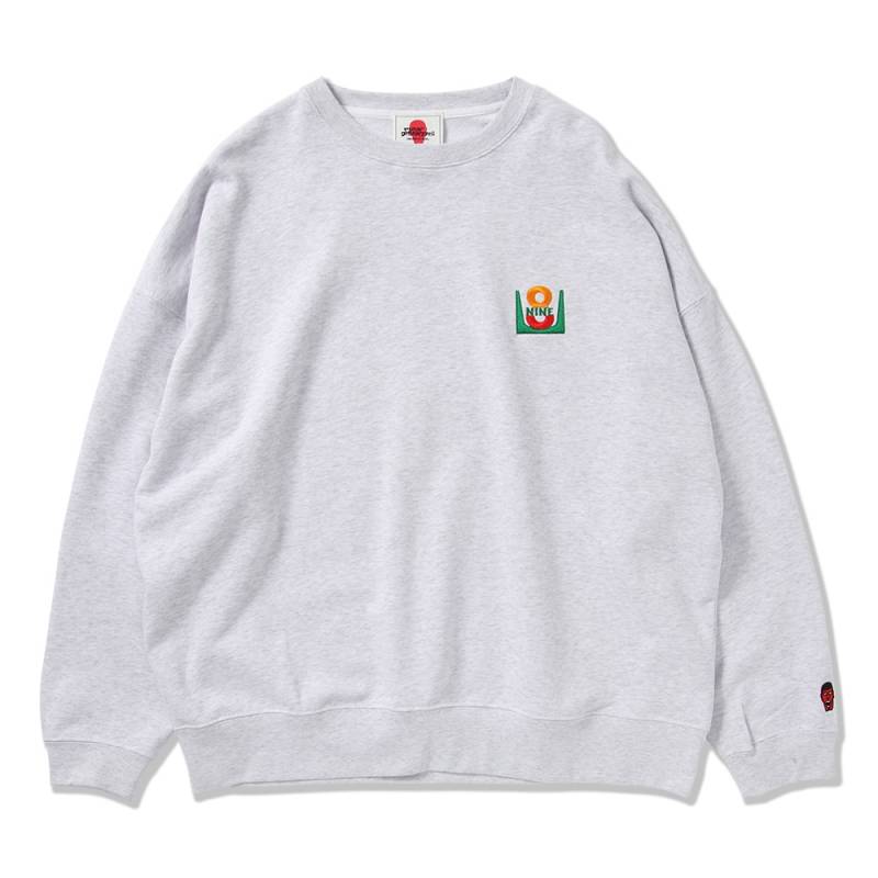 【予約商品】PUNK DRUNKERS (パンク・ドランカーズ) 8-NINE刺繍BIGトレーナー - ASH