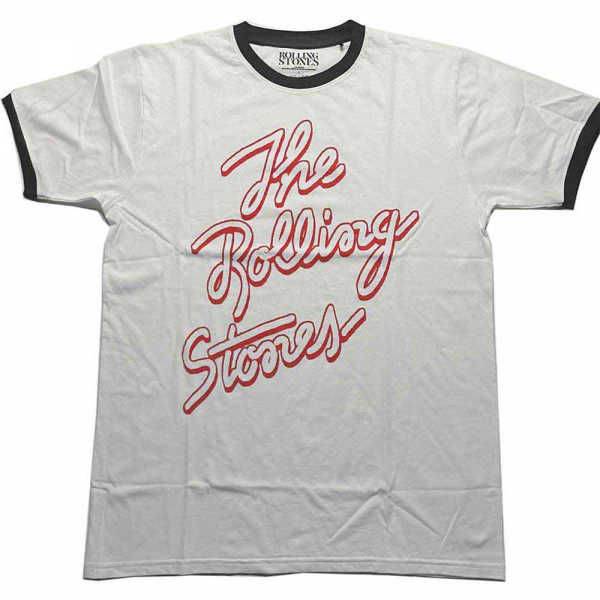 【予約商品】THE ROLLING STONES Unisex Ringer バンドTシャツ: Signature Logo (White) - WHITE