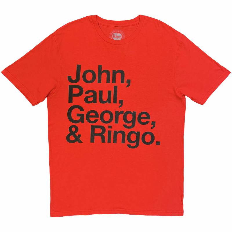 【予約商品】THE BEATLES バンドTシャツ ユニセックス: John, Paul, George & Ringo (Red)