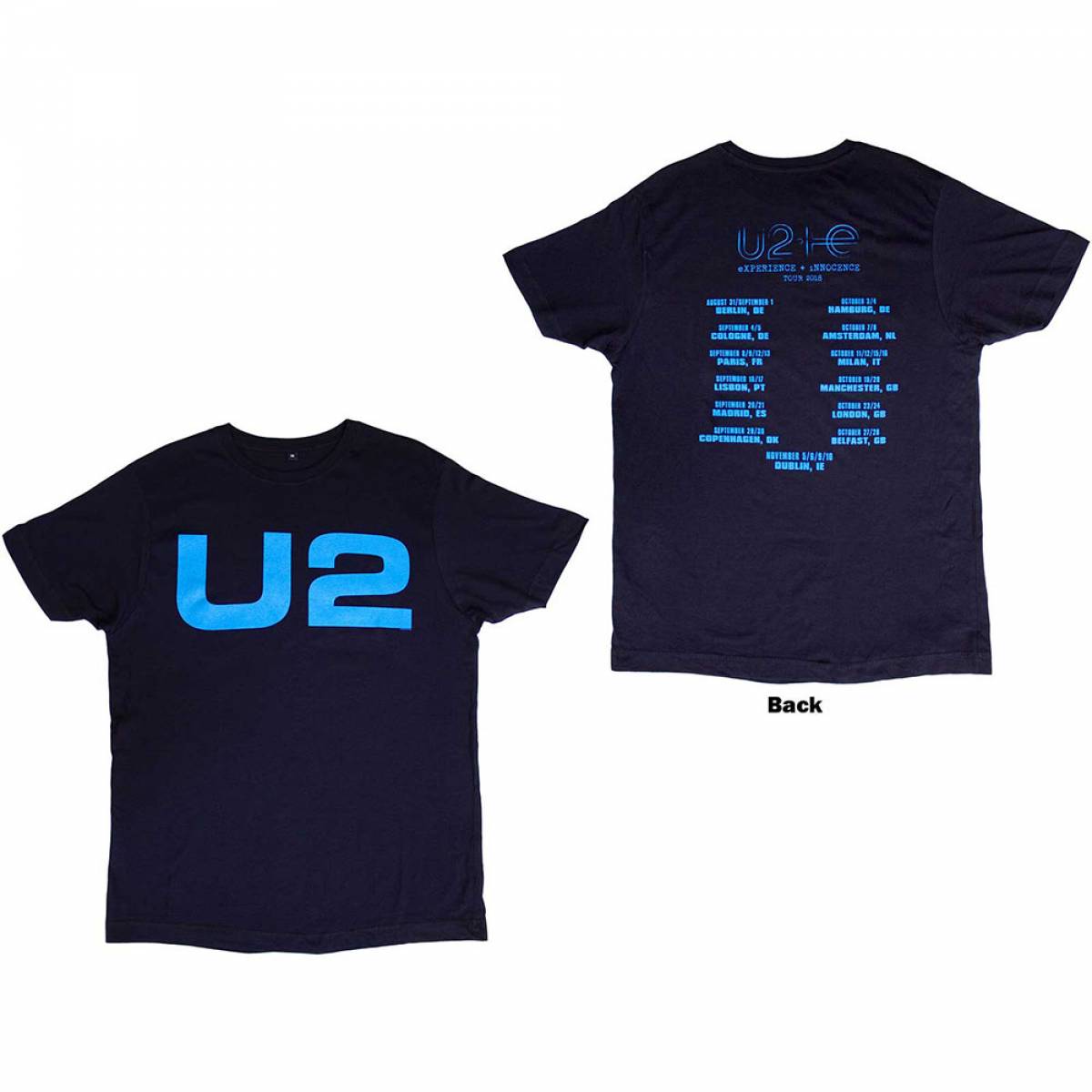 【予約商品】U2 バンドTシャツ ユニセックス: Logo E+I 2018 Tour Dates (Navy Blue) (Back Print & Ex-Tour) - NAVY BLUE