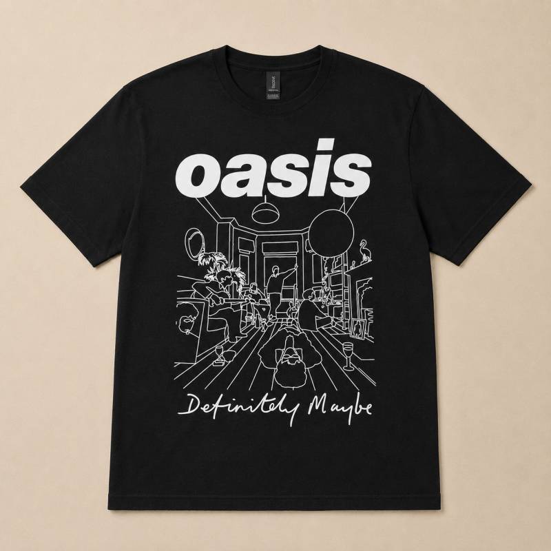 【予約商品】OASIS バンドTシャツ ユニセックス: Definitely Maybe Line Drawing (Black)