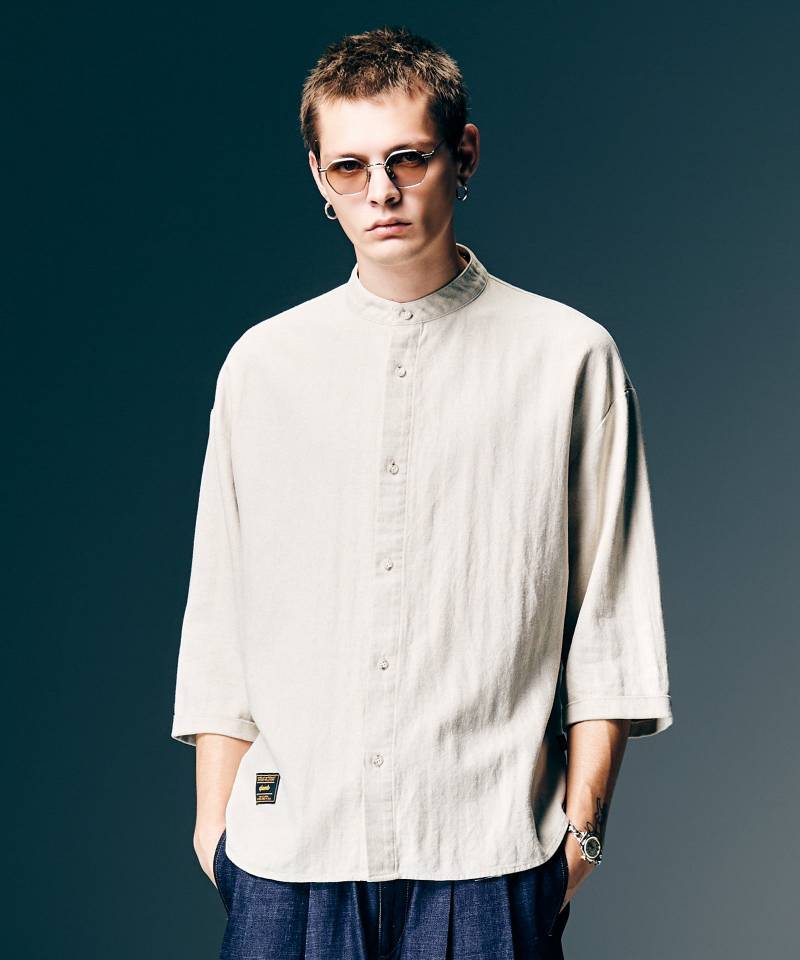 【予約商品】glamb(グラム)Stand Collar Shirt / スタンドカラーシャツ - White