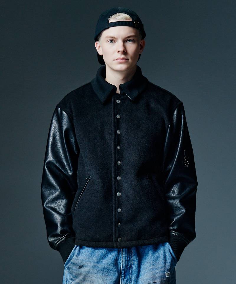 【予約商品】glamb(グラム) Collared Stadium Jacket / カラースタジアムジャケット - Black