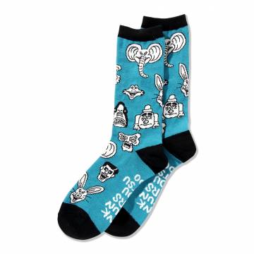 【予約商品】PUNK DRUNKERS (パンクドランカーズ)［PDSxどうぶつーズ］総柄靴下 - TURQUOISE