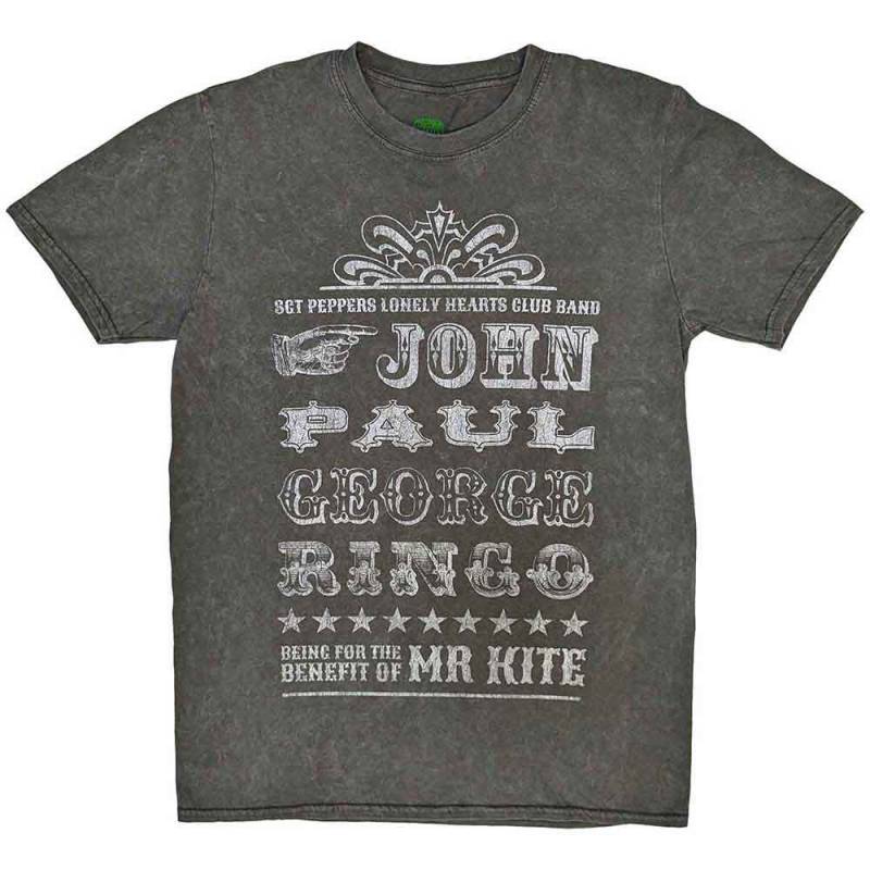 【予約商品】THE BEATLES バンドTシャツ ユニセックス: Mr Kite Snow Wash (Charcoal Grey) (Wash Collection)