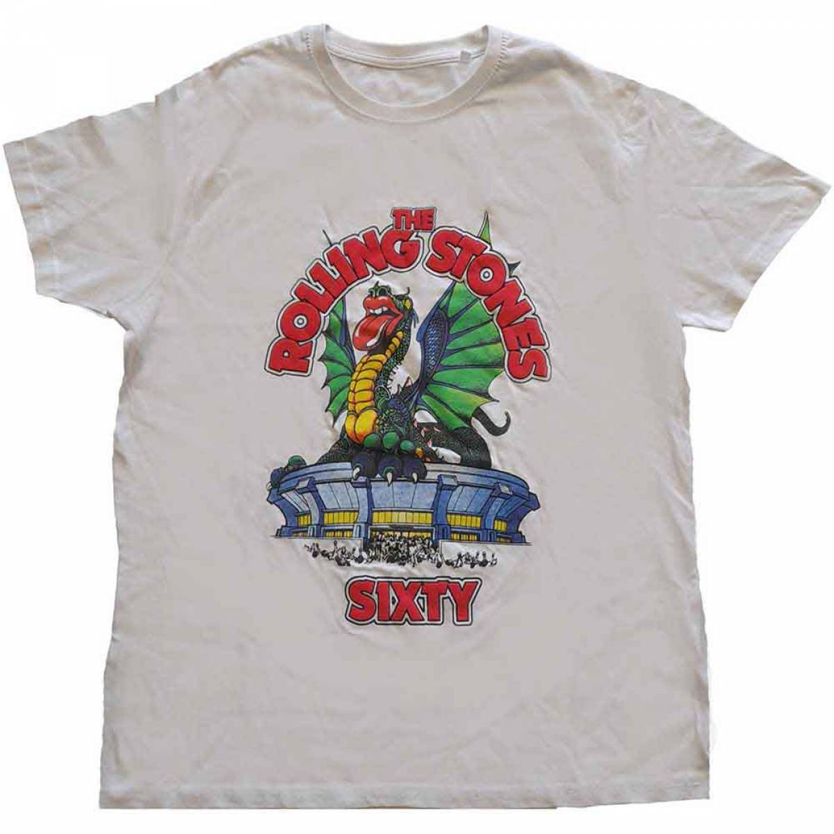 【予約商品】THE ROLLING STONES バンドTシャツ ユニセックス: Sixty Stadium Dragon (White) (Embellished) - WHITE