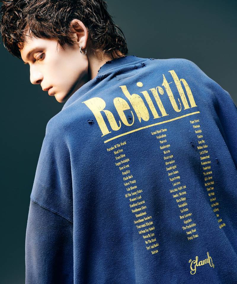 【予約商品】glamb(グラム)Rebirth Damage Sweat / リバースダメージスウェット - Blue