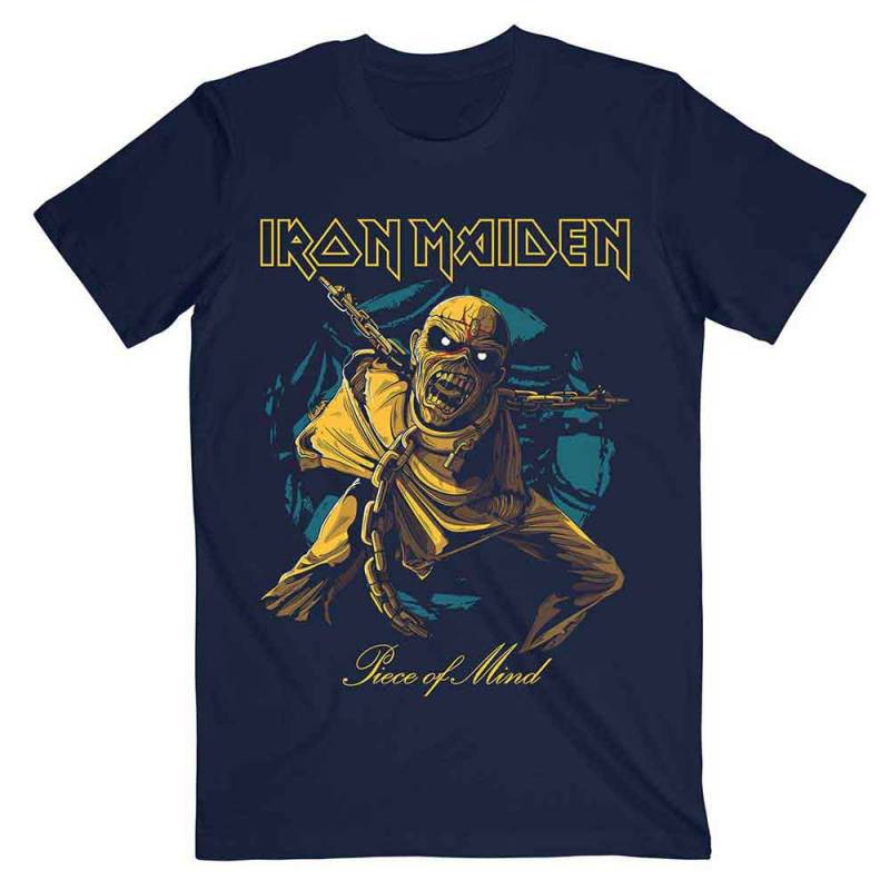 【予約商品】IRON MAIDEN バンドTシャツ ユニセックス: Piece of Mind Gold Eddie (Navy Blue)