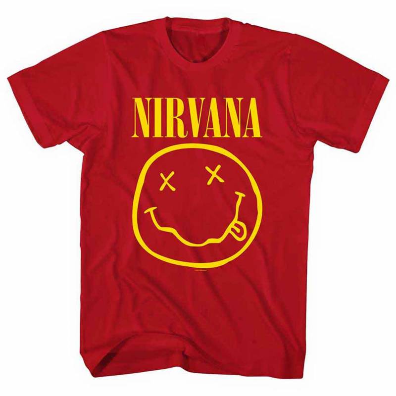 【予約商品】NIRVANA バンドTシャツ ユニセックス: Yellow Happy Face (Red)