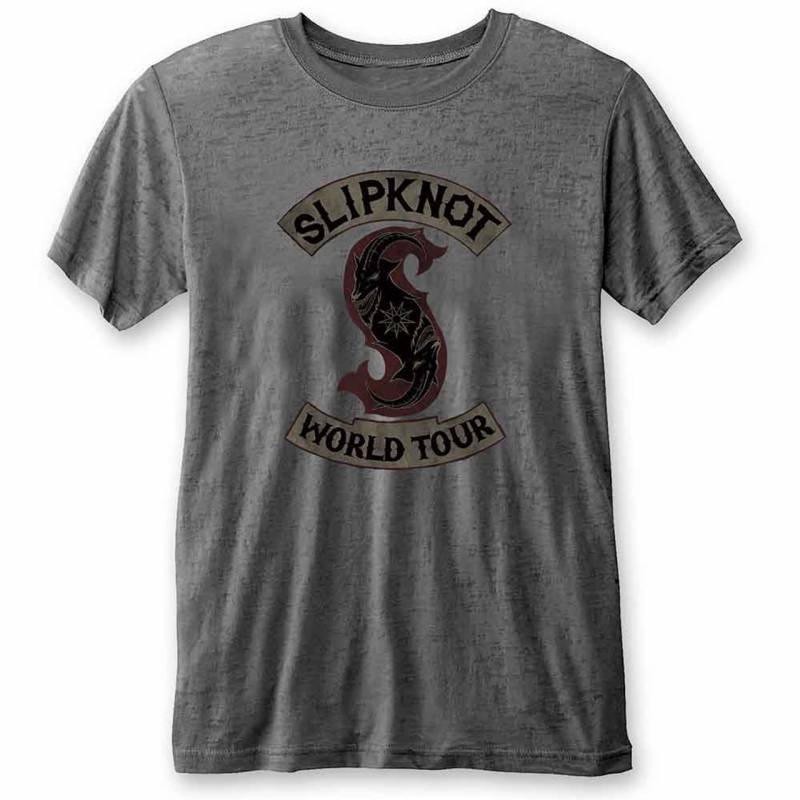【予約商品】SLIPKNOT Unisex Burnout バンドTシャツ: World Tour (Charcoal Grey)
