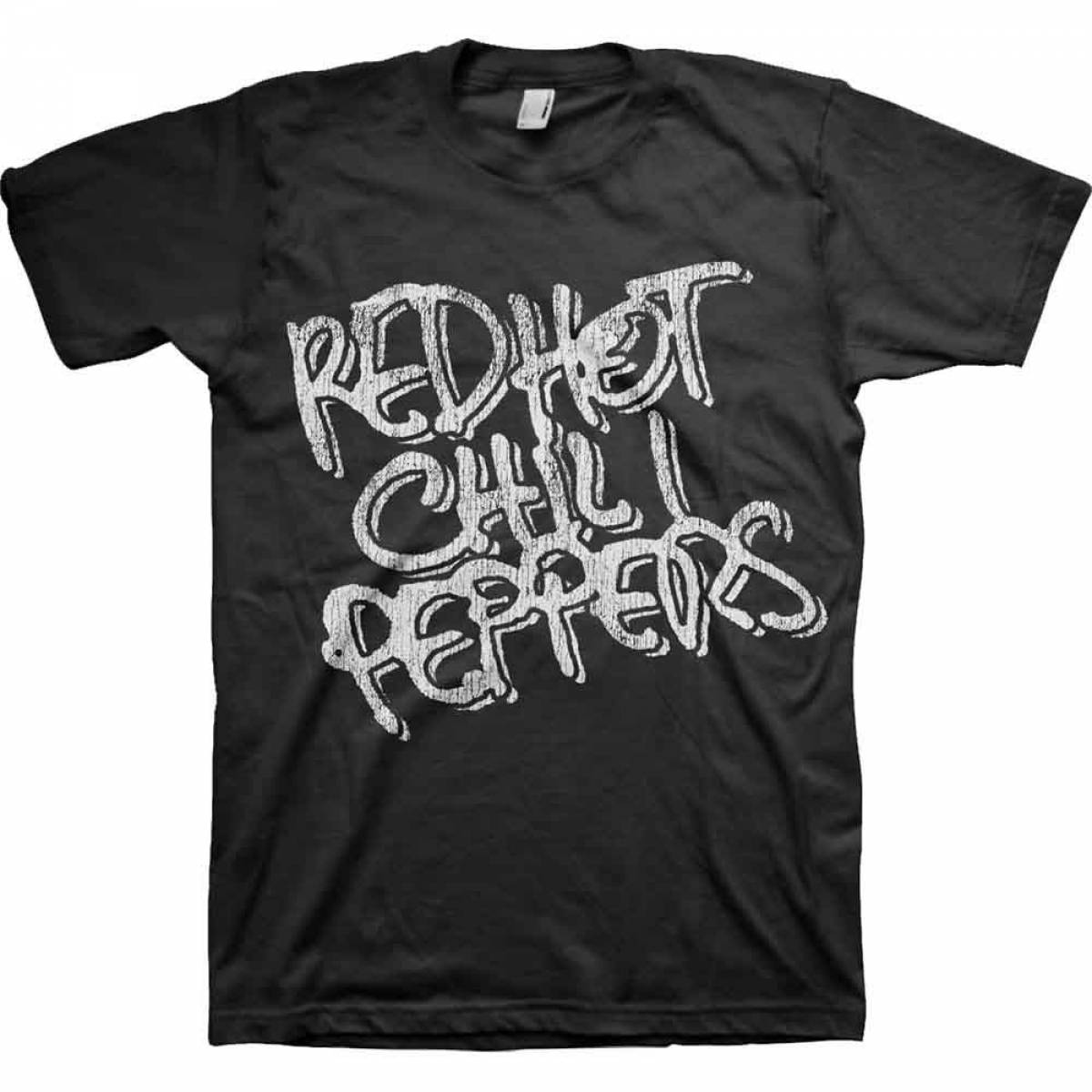 【予約商品】RED HOT CHILI PEPPERS バンドTシャツ ユニセックス: Black & White Logo (Black) - BLACK