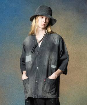 【予約商品】glamb(グラム)GB0225/SH02 : Unplugged Denim Happi Shirt / アンプラグドデニムハッピシャツ - Black