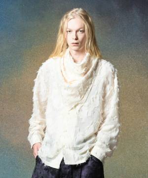【予約商品】glamb(グラム)GB0225/SH08 : Fuzzy Scarf Shirt / ファジースカーフシャツ - White