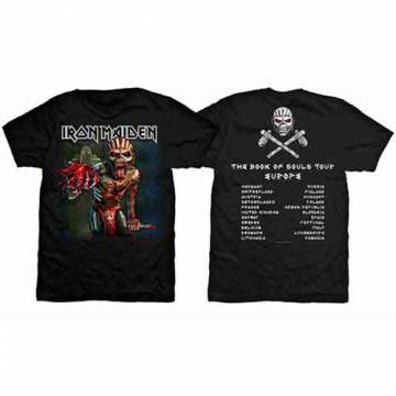 【予約商品】IRON MAIDEN バンドTシャツ ユニセックス: The Book of Souls European Tour V.1 (Back Print) - BLACK