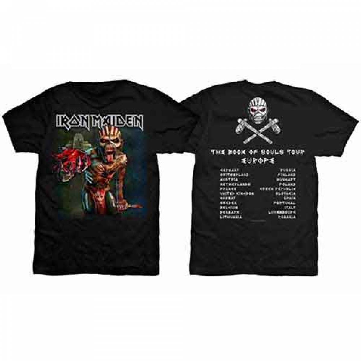 【予約商品】IRON MAIDEN バンドTシャツ ユニセックス: The Book of Souls European Tour V.1 (Back Print) - BLACK