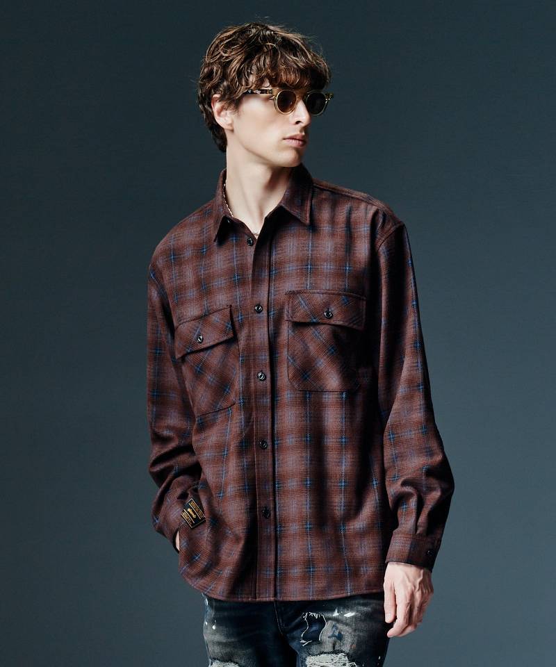 【予約商品】glamb(グラム) Mixture Check Shirt / ミクスチャーチェックシャツ - Brown