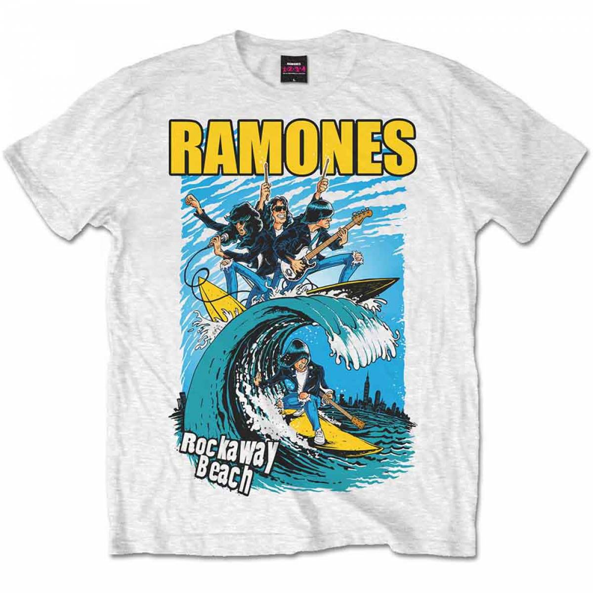 【予約商品】RAMONES バンドTシャツ ユニセックス: Rockaway Beach (White) - WHITE