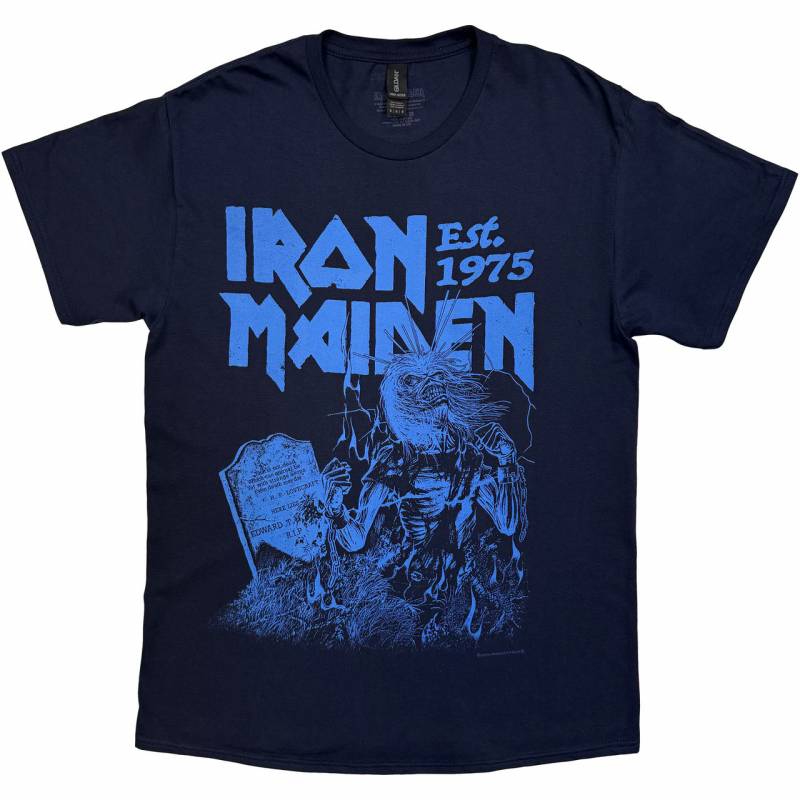 【予約商品】IRON MAIDEN バンドTシャツ ユニセックス: Est. 1975 Life After Death Stamp (Navy Blue)