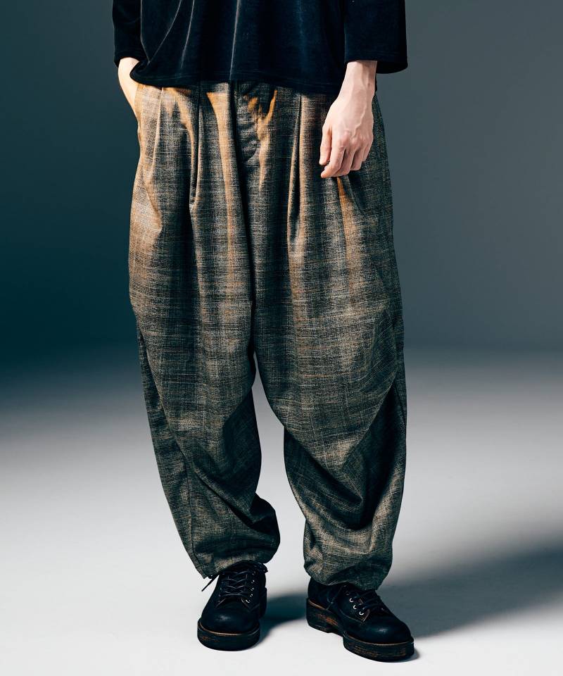 【予約商品】glamb(グラム)Glen Check Tuck Pants / グレンチェックタックパンツ - Beige