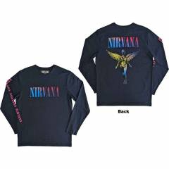 【予約商品】NIRVANA Unisex Long Sleeve バンドTシャツ: Angelic Gradient (Navy Blue) (Back & Sleeve Print)