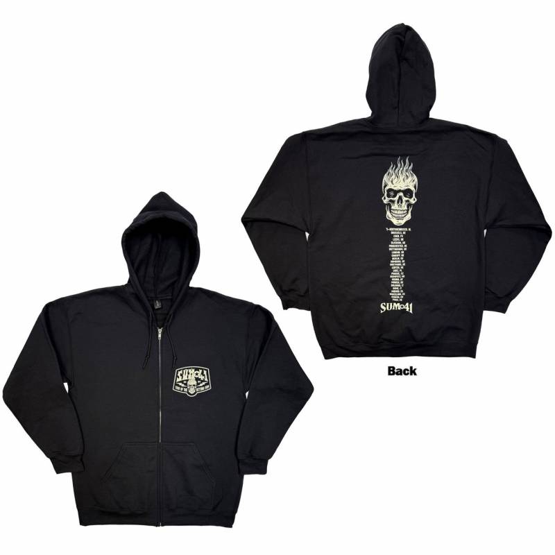 【予約商品】Sum 41 Unisex Zipped Hoodie: Tour '24 Pt.2 Pocket Logo & Skull (Black) (Back Print) (Ex-Tour)
