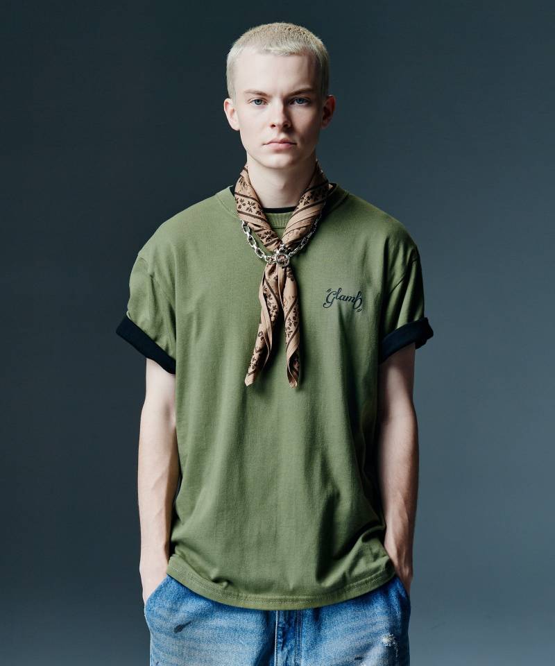 【予約商品】glamb(グラム) Staple Reversible T-Shirt / ステープルリバーシブルTシャツ - Khaki×Black