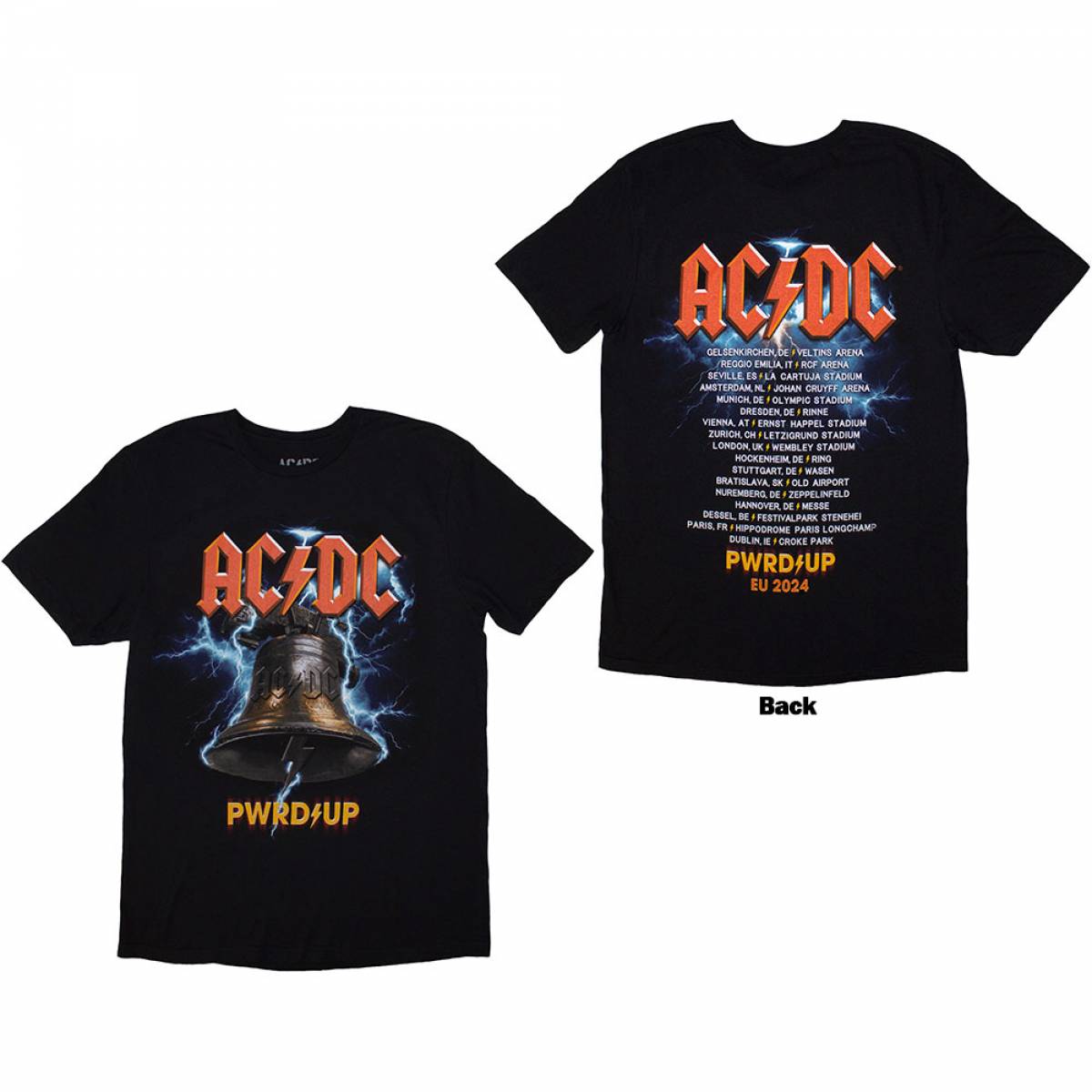 【予約商品】AC/DC バンドTシャツ ユニセックス: PWRD-UP In Rock We Trust (Black) (Back Print & Ex-Tour) - BLACK