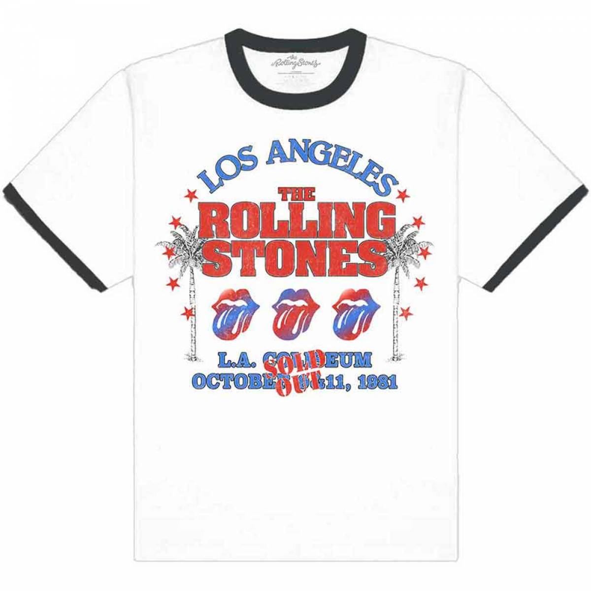 【予約商品】THE ROLLING STONES Unisex Ringer バンドTシャツ: American LA Tour (White) - WHITE