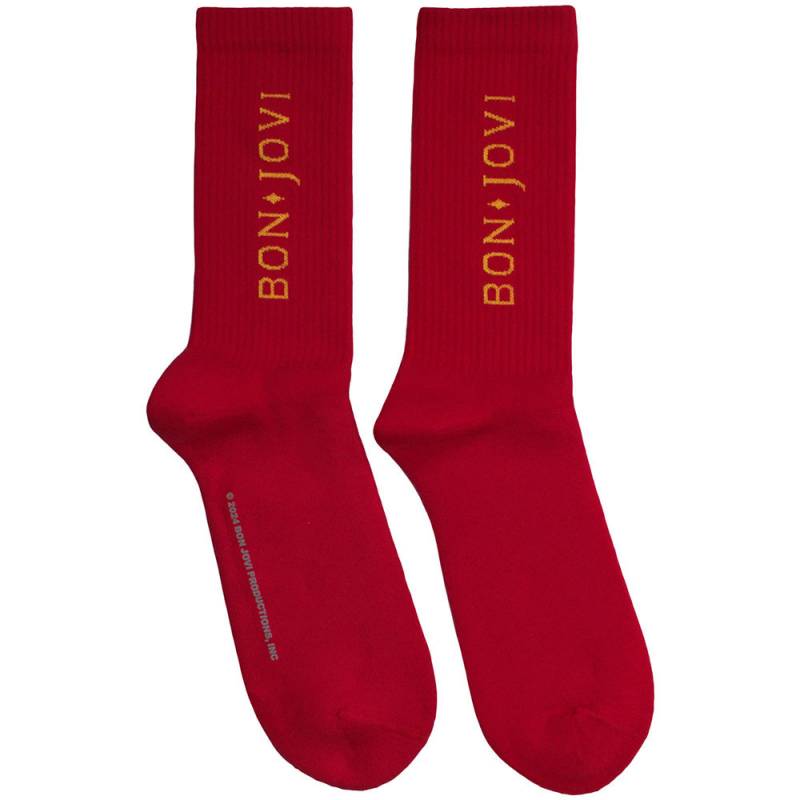 【予約商品】BON JOVI Unisex Terry Socks: Original Logo (Red) (UK Size 7 - 11)
