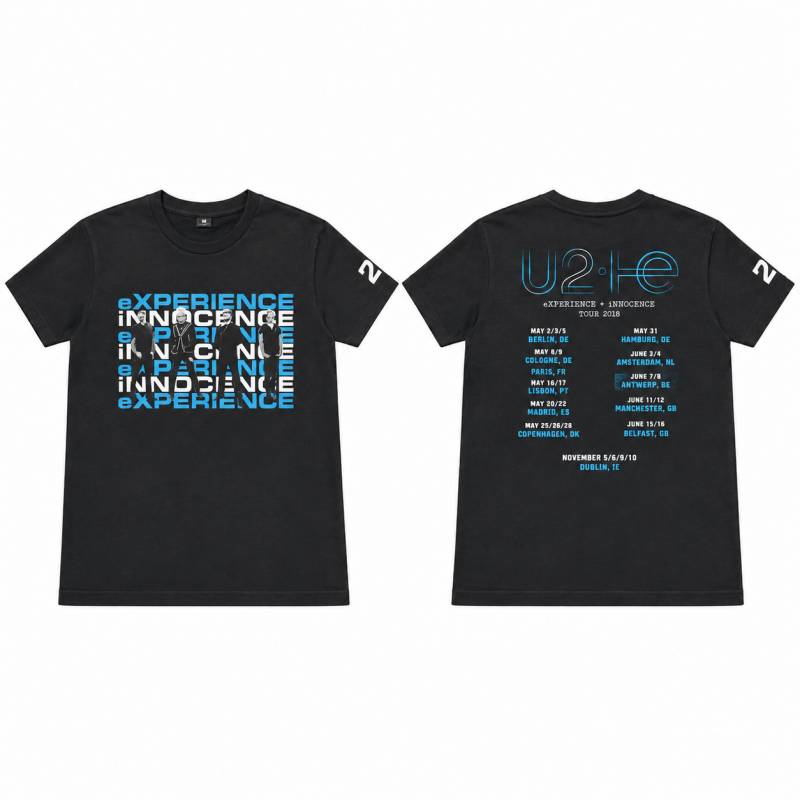 【予約商品】U2 バンドTシャツ ユニセックス: Repeat Logo (Black) (Back Print & Ex-Tour)