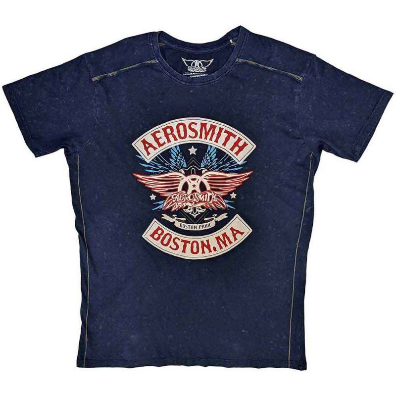 【予約商品】AEROSMITH バンドTシャツ ユニセックス: Boston Pride (Navy Blue) (Wash Collection)