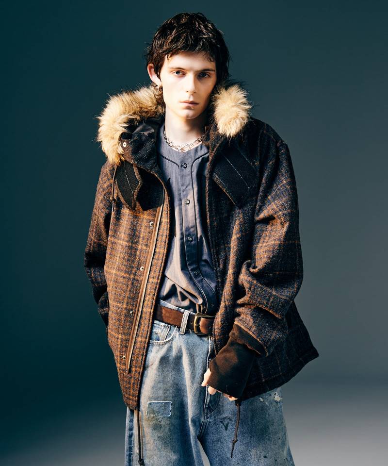 【予約商品】glamb(グラム)High Neck Short Mods Coat / ハイネックショートモッズコート - Brown