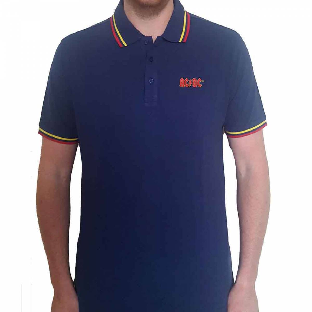 【予約商品】AC/DC Unisex Polo Shirt: Classic Logo (Navy Blue) - NAVY BLUE