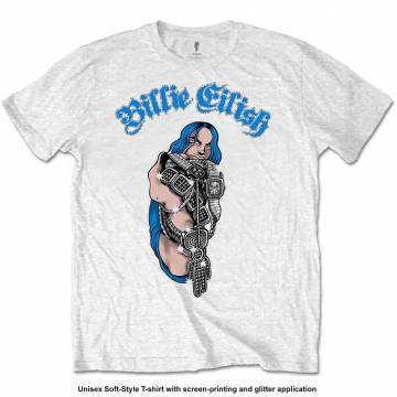 【予約商品】BILLIE EILISH バンドTシャツ ユニセックス: Bling Glitter Print (White) (Embellished) - WHITE