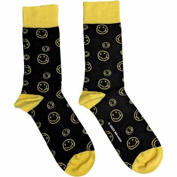 【予約商品】NIRVANA Unisex Ankle Socks: Outline Happy Faces (Black) (UK Size 7 - 11) - BLACK