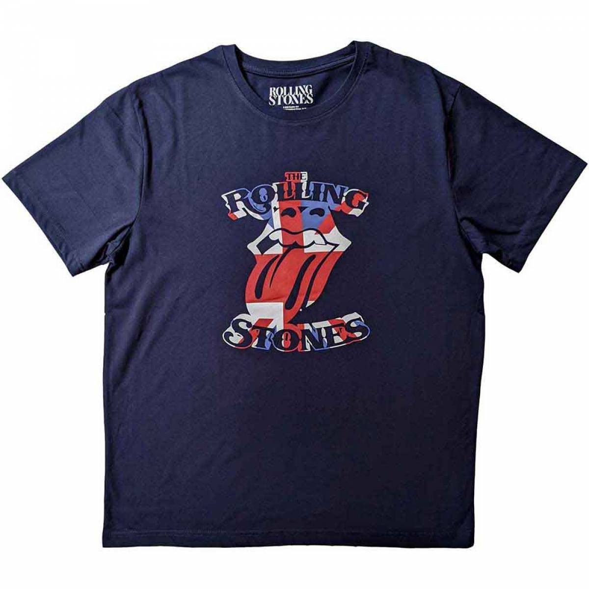 【予約商品】THE ROLLING STONES バンドTシャツ ユニセックス: British Flag Tongue - NAVY BLUE