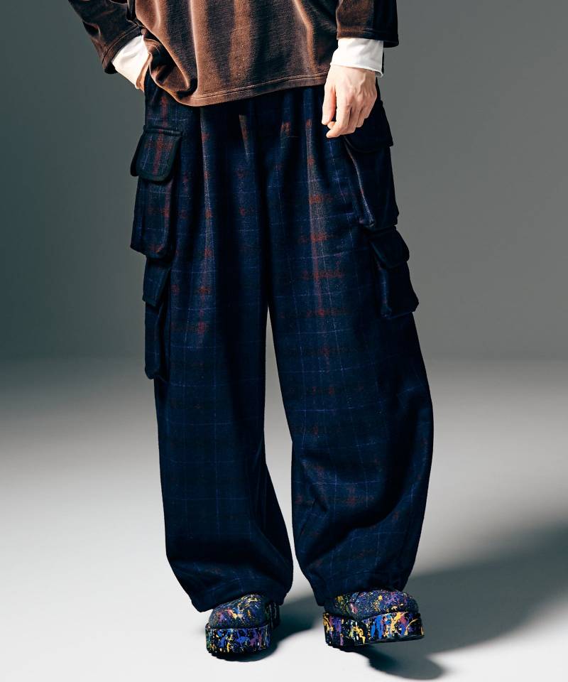 【予約商品】glamb(グラム)Asymmetry Cargo Tweed Pants / アシンメトリーカーゴツイードパンツ - Navy