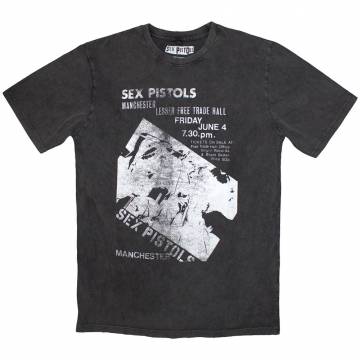 【予約商品】THE SEX PISTOLS Unisex Stone Wash バンドTシャツ: Manchester Flyer - CHARCOAL