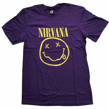 【予約商品】NIRVANA バンドTシャツ ユニセックス: Yellow Happy Face (Purple) - PURPLE