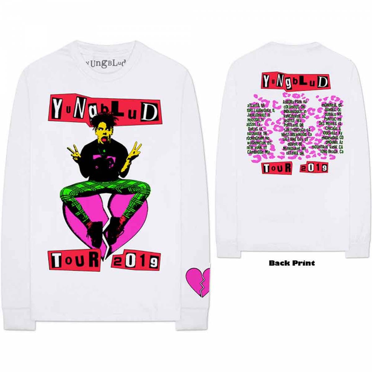 【予約商品】YUNGBLUD Unisex Long Sleeve バンドTシャツ: Tour (Back & Sleeve Print) - WHITE